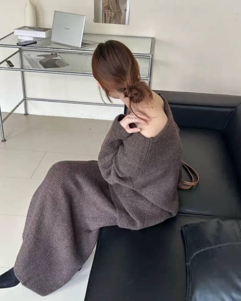 High Quality Knitted Off Shoulder Pullover With Long Skirts